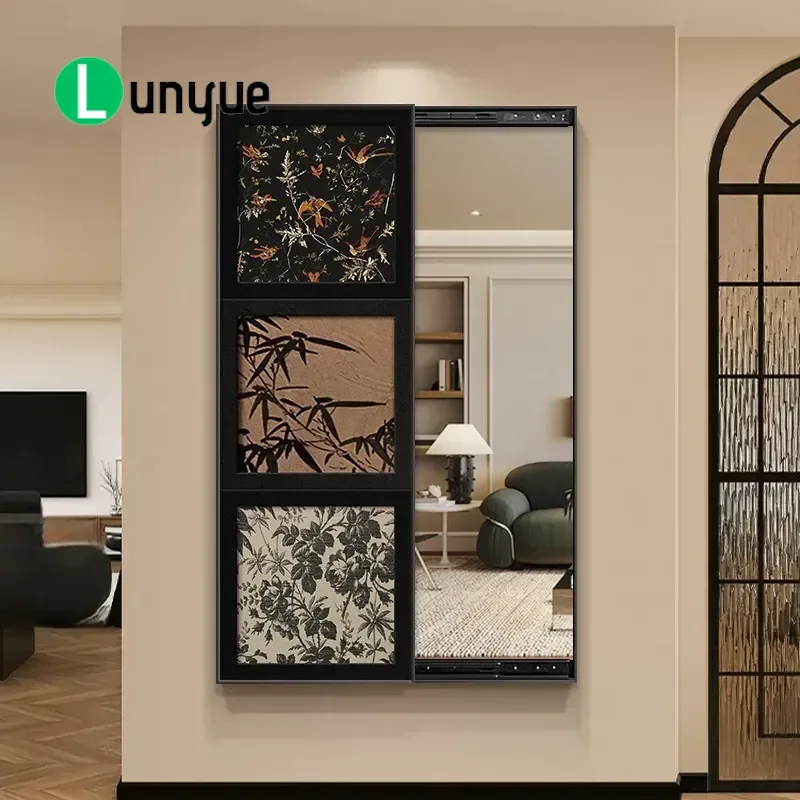 Antique Sliding Mirror Hidden Door Full Length Body Mirror Retro Decorative Painting for Entrance Living Room Bedroom Wall