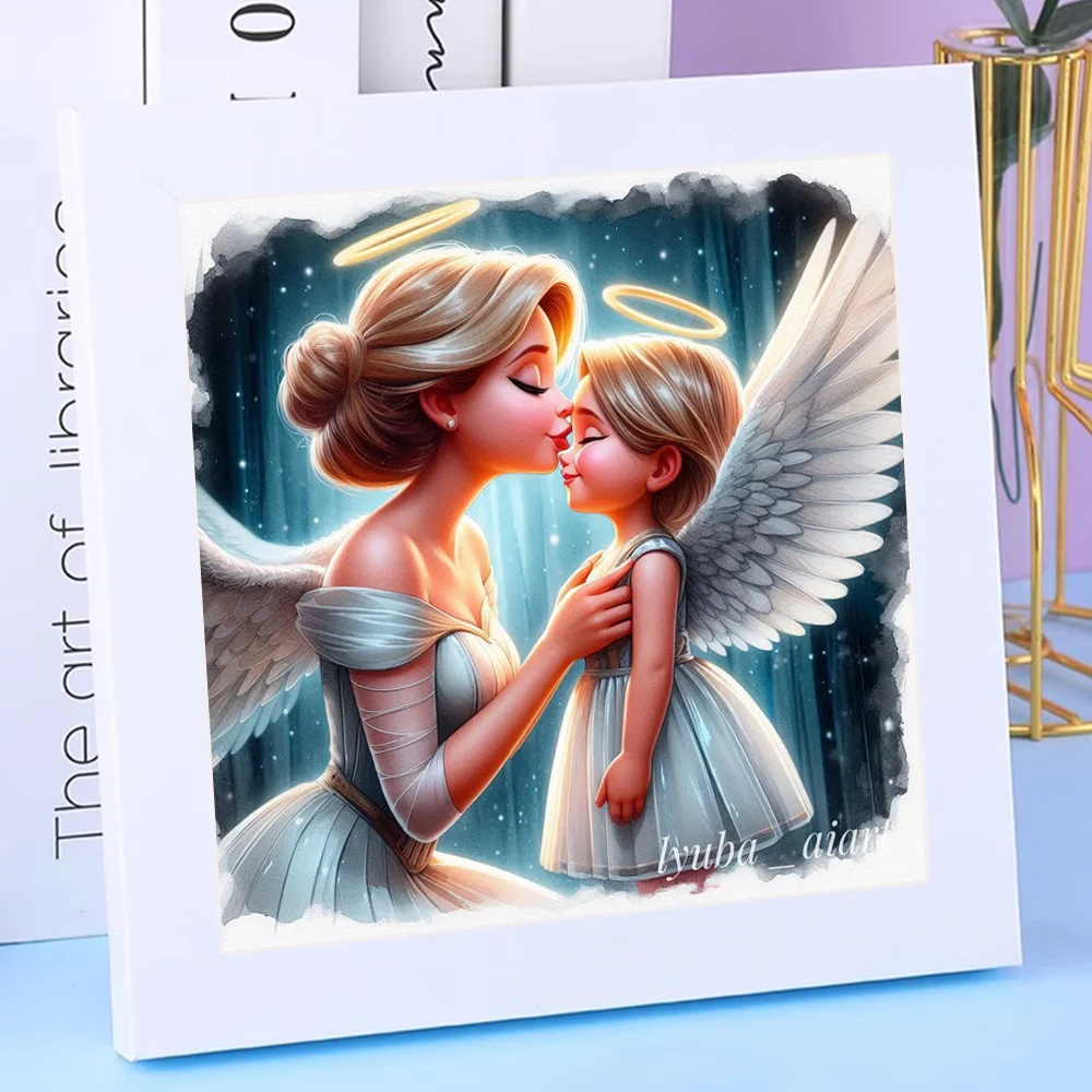 Angel Halo Mother Kissing Baby 5D Full Circle Diamond Painting Set DIY Diamond Mosaic Embroidery Cross Stitch Birthday Gifts