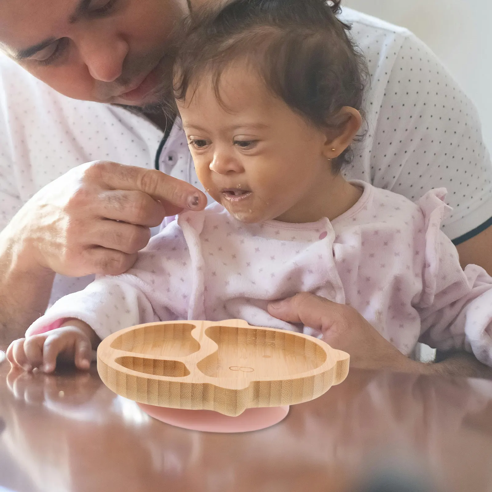 

Детская тарелка на присоске из бамбука и силикона с разделителями для самостоятельного приёма пищи, для детей 1-3 лет