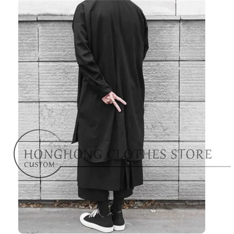 【Customized】High-neck multi-profile loose large-sized long shirt - Shoulder-sleeve original design men's clothing