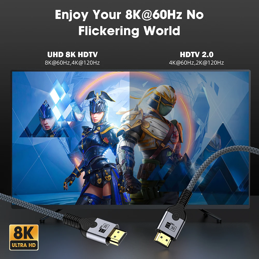 Kabel 2.1 zgodny z 8K HDMI, szybki, 48 Gb/s, dynamiczny HDR 8K/60Hz 4K/120 Hz UHD Kabel wideo o bardzo wysokiej rozdzielczości 3 m 5 m do telewizora HDTV