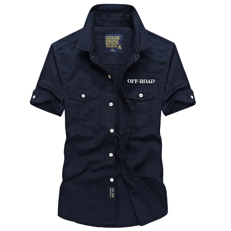 Men Military Stytle Multi Pockets Tooling Shirts New Summer Short Sleeve Shirts High Quality Men Cotton Casual Shirts Size 5XL