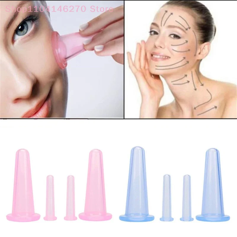 4Pcs Silicone Cupping Massage Cup, For Body Fac Neck Eye Massage Vacuum Tank Body Facial Care, Anti-aging Beauty Tool