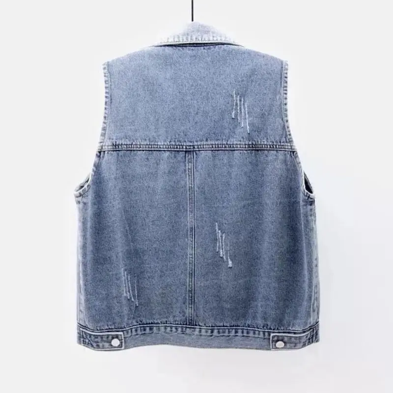 Frayed Denim Vintage Sleeveless Loose Single Breasted Women's Vest Jacket Coats Short Coat For Women Clothing 2024 Fashion