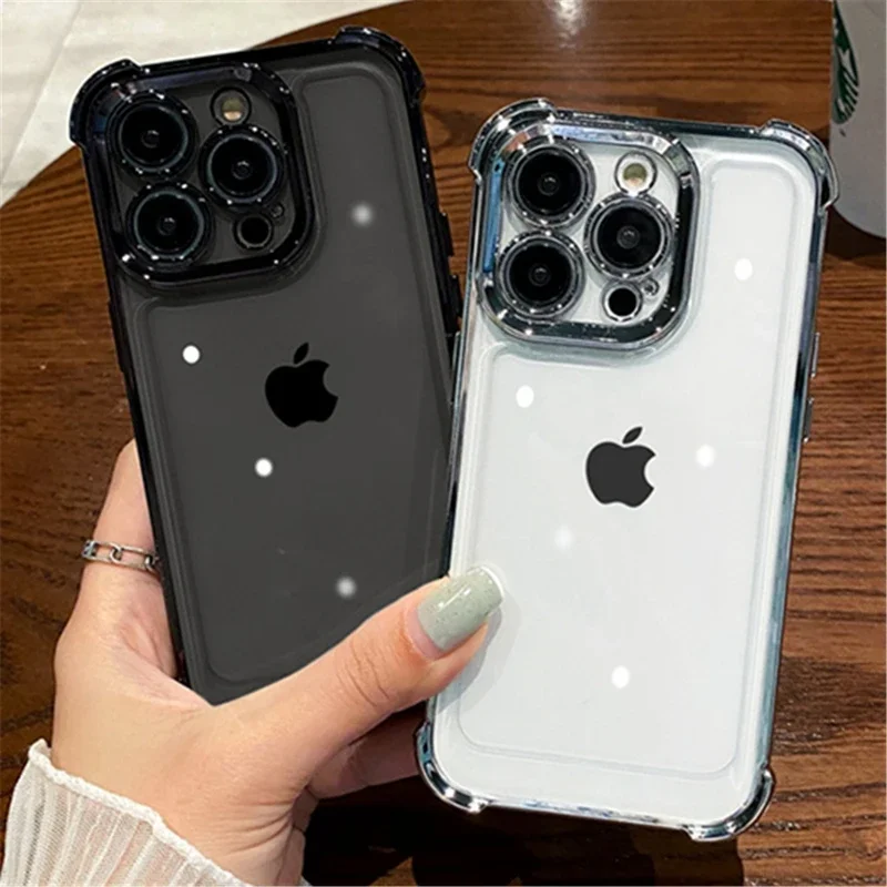 Luxury Electroplate Transparent Phone Case For iPhone 11 12 13 14 15 16 Pro Max Plus Clear Bumper Shockproof Protection Cover - náhled 2