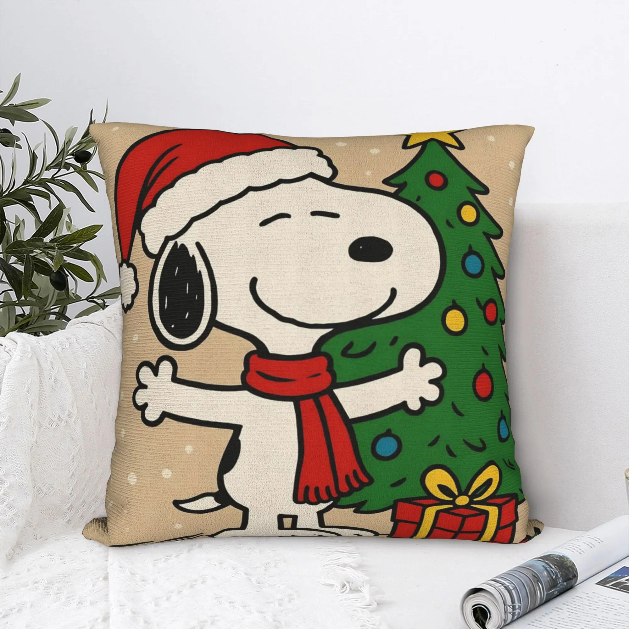 S-Snoopys Xmas Christmas Tree Square Pillowcases Polyester Room  Cushion Cover Creative Decorative Pillowcase 45*45