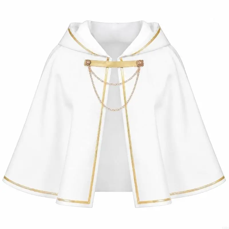 Polyester Hooded Costume Cloak with Pleated Detailing and Front Fastening for Halloween Party Costumes 6XDA