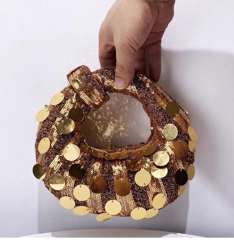 

Mini Half moon Evening Clutch Party Bags For Women Luxury Designer Handbag 2025 New Fashion Sequins Chain Shoulder Crossbody Ins