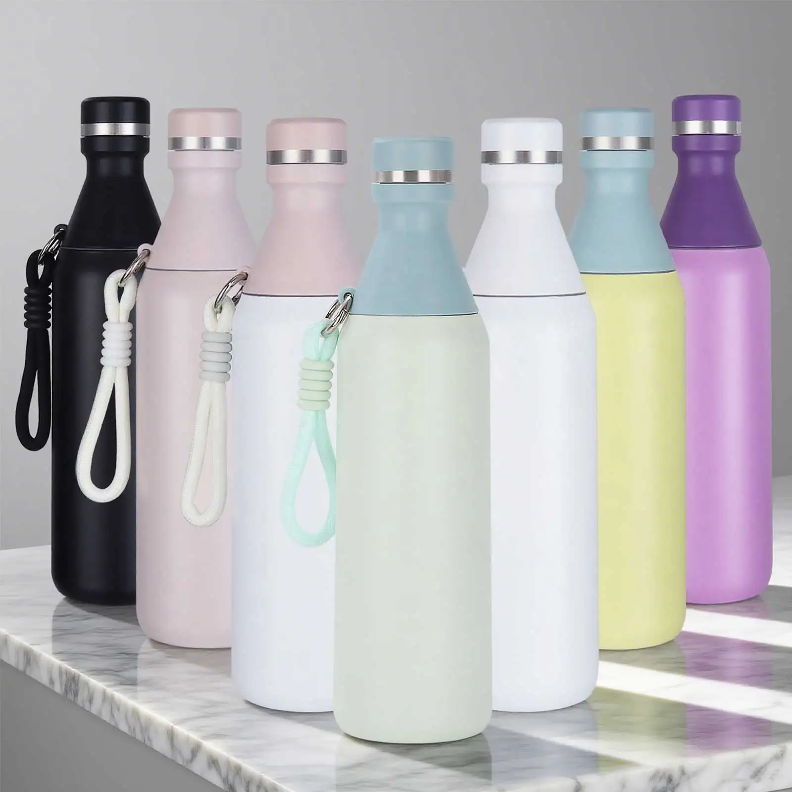 Edelstahl-Wasserflasche, 500 ml, Schraubdeckel, vakuumisoliert, Sportflasche, auslaufsicher, klein, für Schulreisen