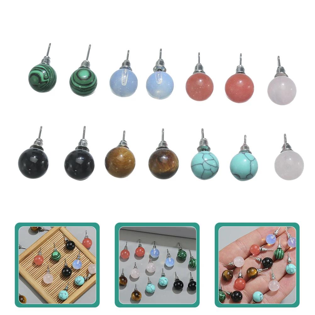 

7 Pairs Turquoise Natural Stone Ear Studs For Women Lightweight Durable Elegant Wedding Party Banquet Wear Comfortable All