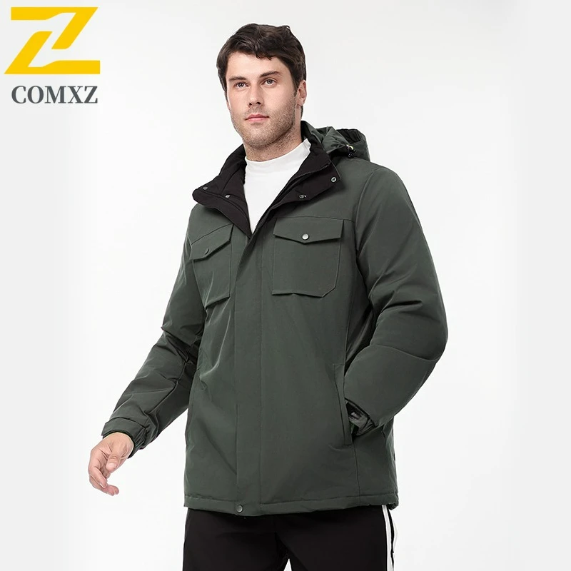 Winter Cotton Jacket Men Fleece Lined Thickened Warm Plus Size Windproof Coat Casual Outdoor Cold Weather Workwear Parka