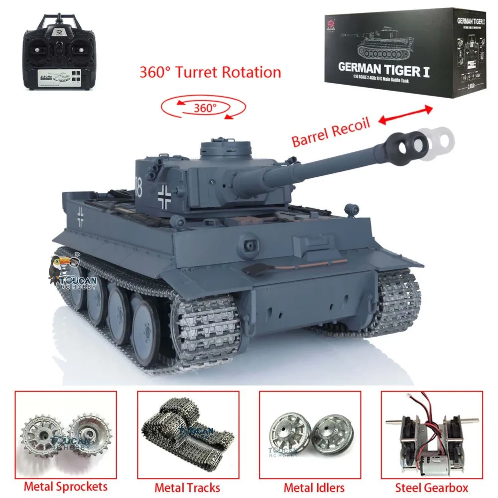 Brinquedos Heng Long 1/16 7.0 Atualização Tiger I RTR RC Tank 3818 W/ 360 °   Carros de recuo de barril de torre, rádio controle panzer, presente para meninos