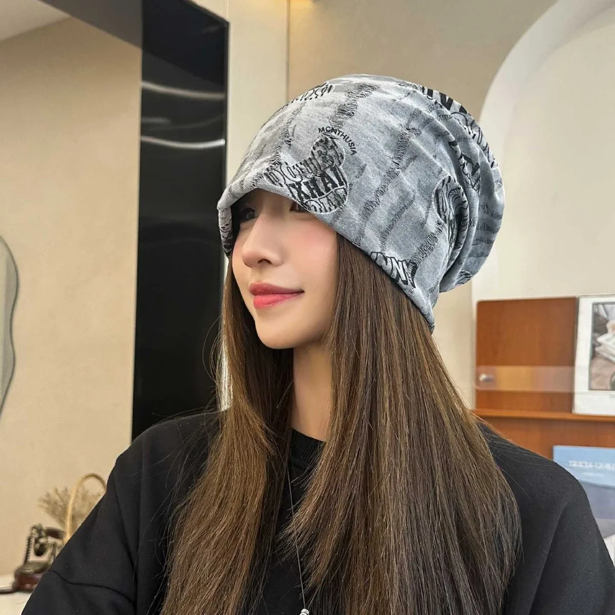 

Шапка-пуловер для активного отдыха, рваная шапка-баотоу, шапка с мультяшным принтом, шапка-трансформер, шапка для холодной погоды