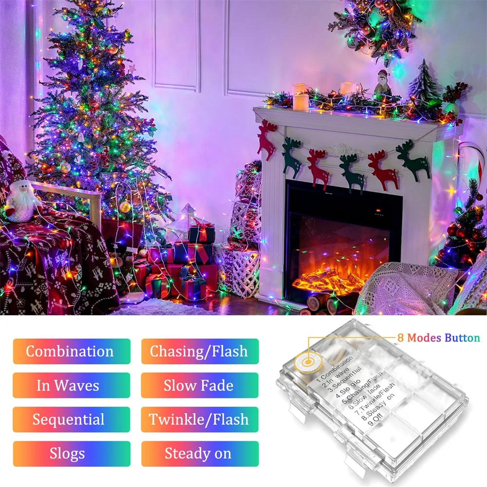 String Lights Battery Powered 20/40/100 LED Outdoor Lights with Remote Dimmable Timer 8Modes for Wedding Party Garden Decoration