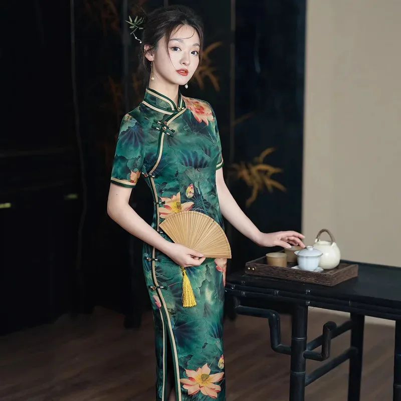 M-4XL الربيع/الصيف عبق سحابة الحرير طويلة قصيرة الأكمام شيونغسام الراقية مزاجه التخسيس اللباس الصيني 5؛ c، 6's.2؛ b'8،