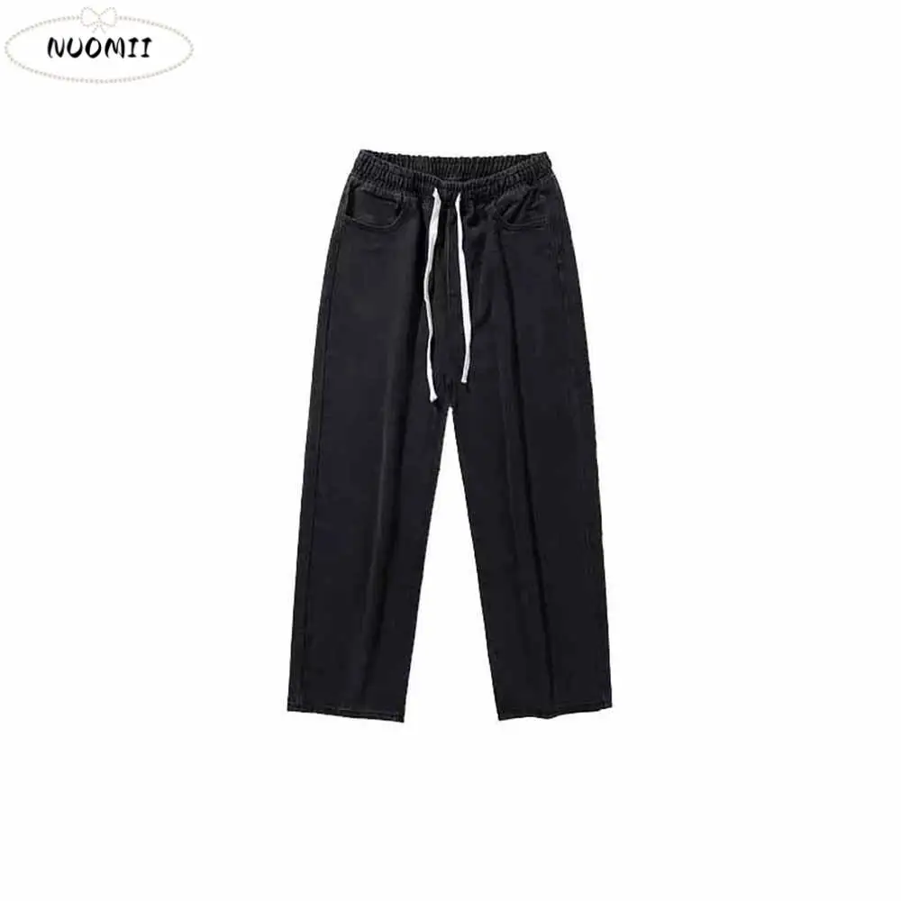 

Мужские повседневные джинсы с эластичной резинкой на талии, прямые брюки свободного покроя, широкие джинсовые брюки базового дизайна, мужская одежда