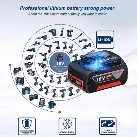 100% Origineel Bosch 18V Batterij 6000mAh, Draadloos Gereedschap Accu BAT609 BAT618 GBA18V80 Li-IonBattery