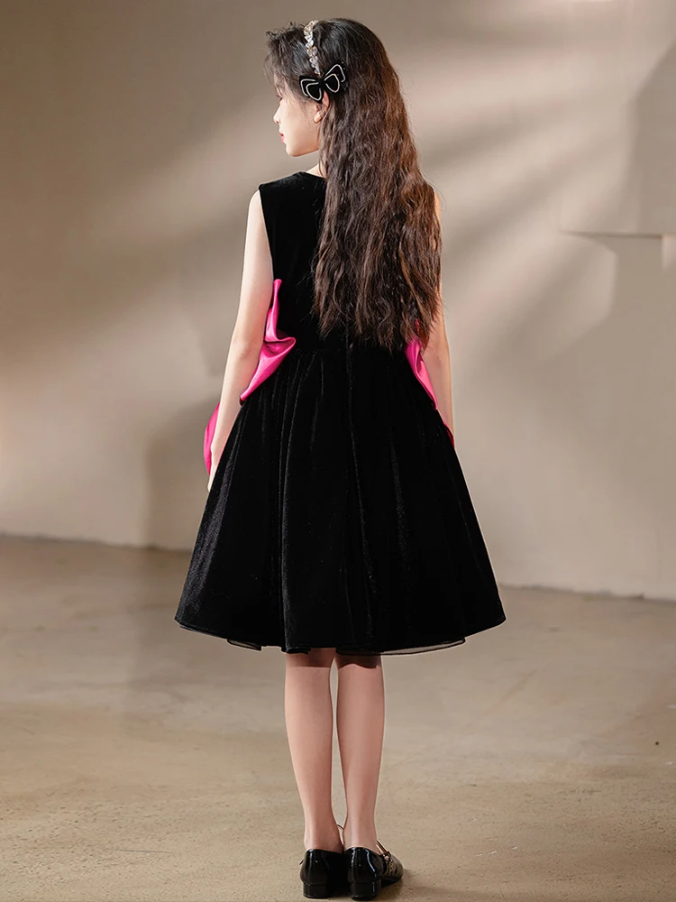 Robe de princesse noire pour filles, longueur genou, anniversaire, performance