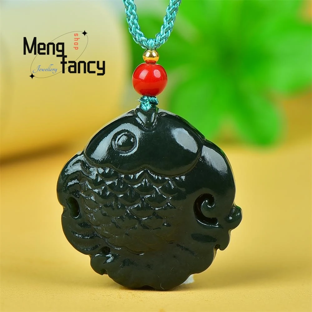 

Natural Hetian Green Jade Good Luck Retro Carp Pendant Exquisite Amulet Mascot Handicraft High-grade Luxury Fashion Fine Jewelry