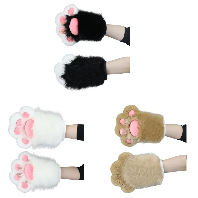 Adults Kids Anime Cosplay Props Large Furry Paw Gloves Halloween Party Cotumes Accessories Funny Mittens for Masquerade Carnival