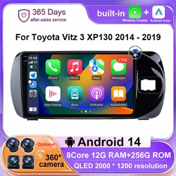 9'' QLED Android Auto For Toyota Vitz 3 XP130 2014 - 2019 RHD Car Radio Multimedia Player Video Navigation GPS screen Carplay