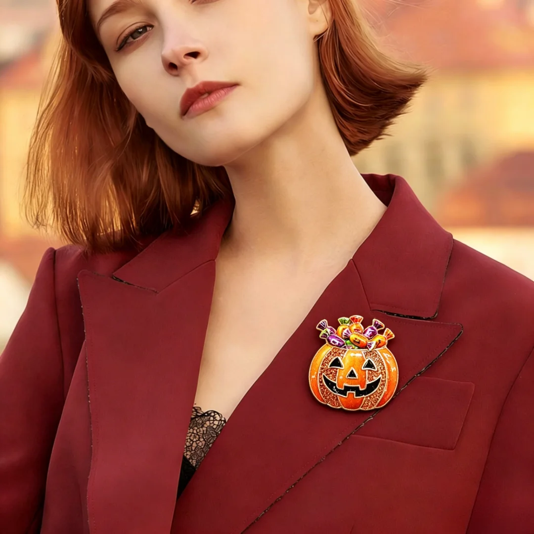 Baroque Luxury Halloween Pumpkin Candy-Inspired Brooches and Pins for Men and Women—Jewelry, Fashion Accessories,  Party Gifts