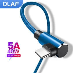 OLAF 5A USB C Cable Fast Charging for Huawei Mate 40 30 Xiaomi 13 12 Samsung 90 Degree Mobile Phone Charging Cord 1M/2M/3M