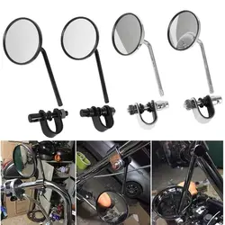 Pair 22mm-25mm Convex Clip Universal Stainless Steel Motorcycle Back View Mirror Classic Retro Vintage Round Rearview Mirror