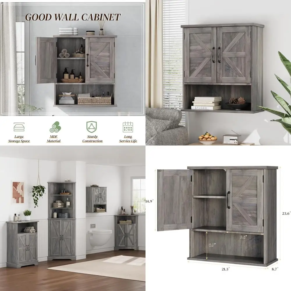 

Wall-Mounted Washed Grey Small Medicine Cabinet with Adjustable Shelf, Suitable for Bathroom, Living Room, and Laundry Room