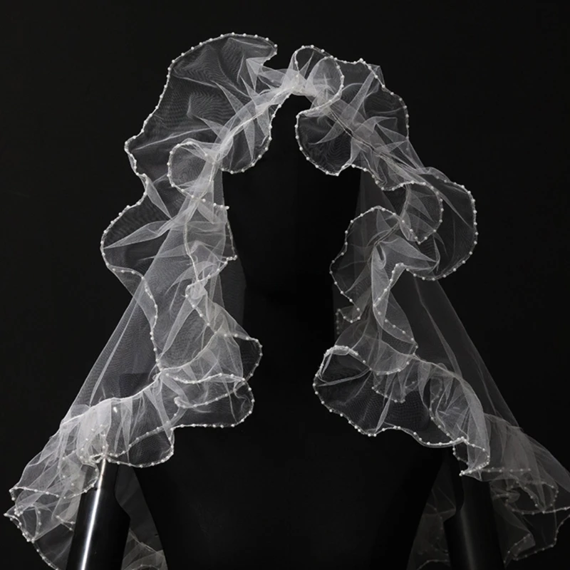 

White Headpiece Ruffled Veil Bridal Wedding Veil Head Covering Photo 28TF