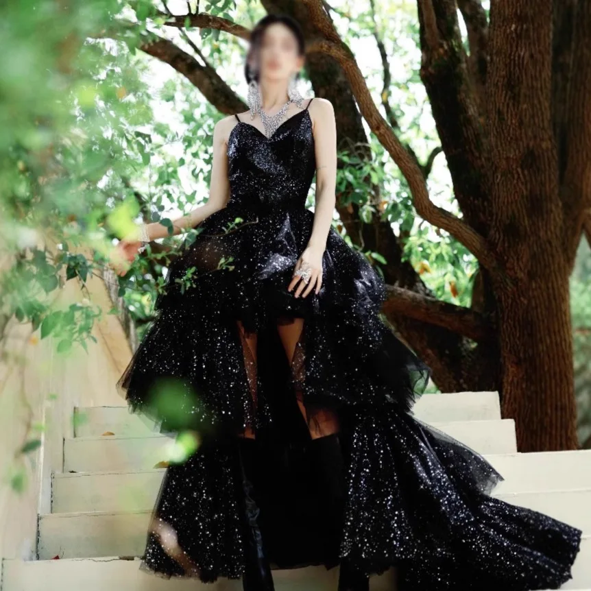 Black Shiny Evening Dress 2026 New Banquet Host Piano Art Exam Adult Ceremony Birthday Dress Trailing