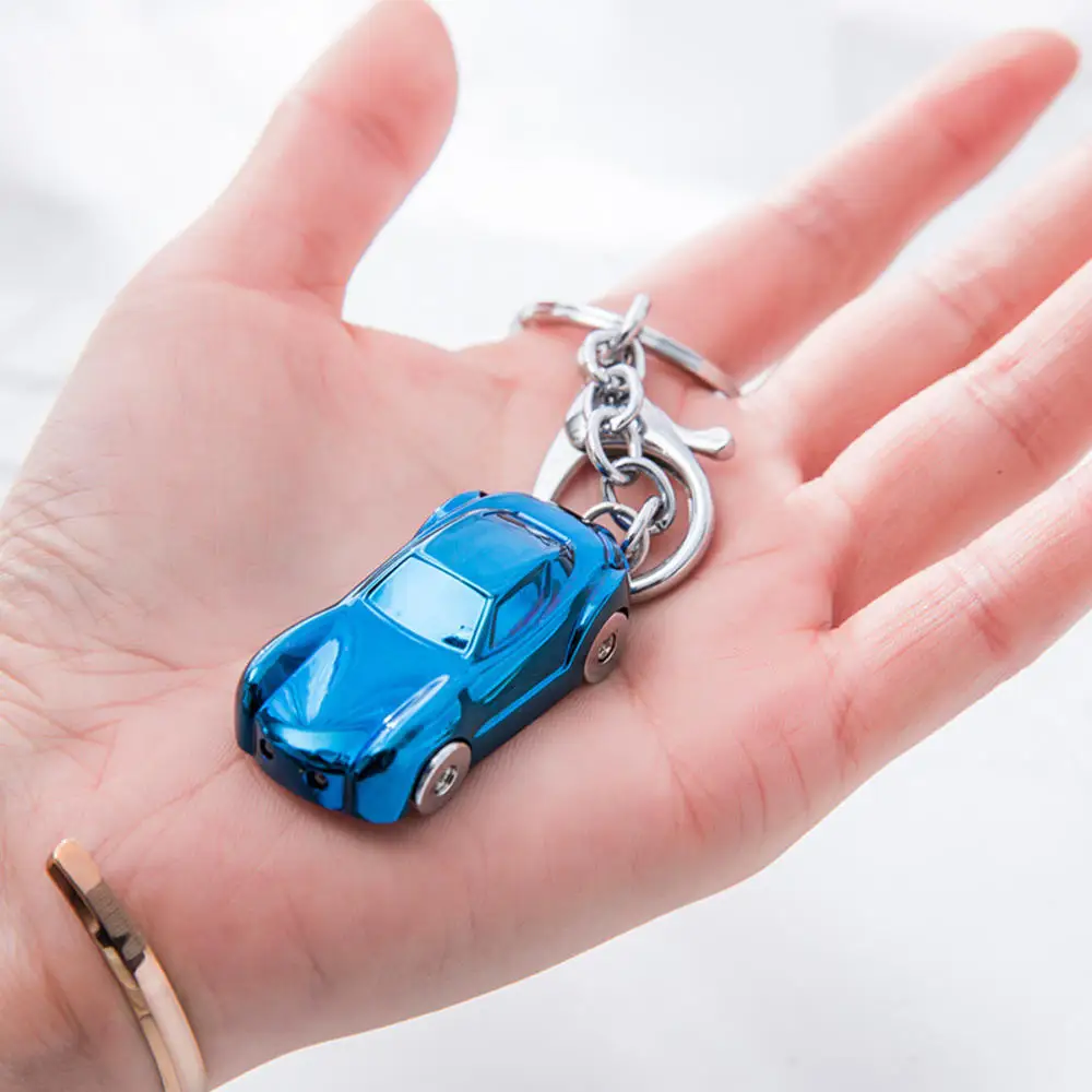 Simulation car metal key ring chain jing small gift car light electronic Car Keychain Keychain Jewelry gift