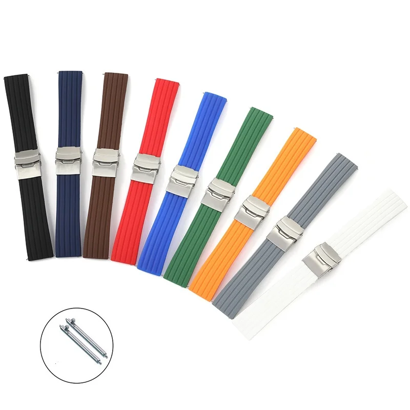 

18mm 20mm 22mm 24mm Quick Release Silicone Watch Strap Metal Folding Buckle for Universal Waterproof Watch Bracelet Accessories