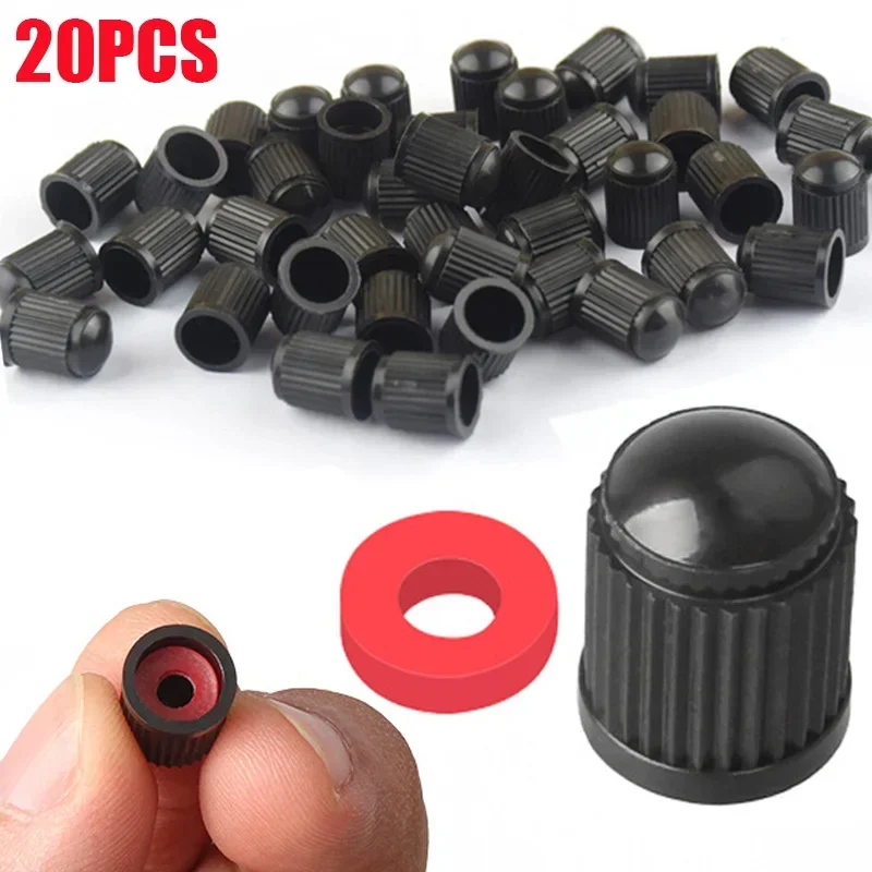 

20Pcs Car Tire Tyre Valve Caps with O Rubber Ring Dust Covers Plastic Black Grey Red Stem Valve Caps for Cars Motorcycles Bike