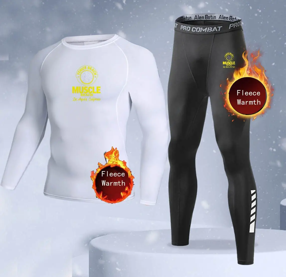 New 2-pieces Winter Warm Men Underwear Set Fleece Thermal Undershirts Long Johns Compression Tights Fitness Sports Tracksuit Set - view 2