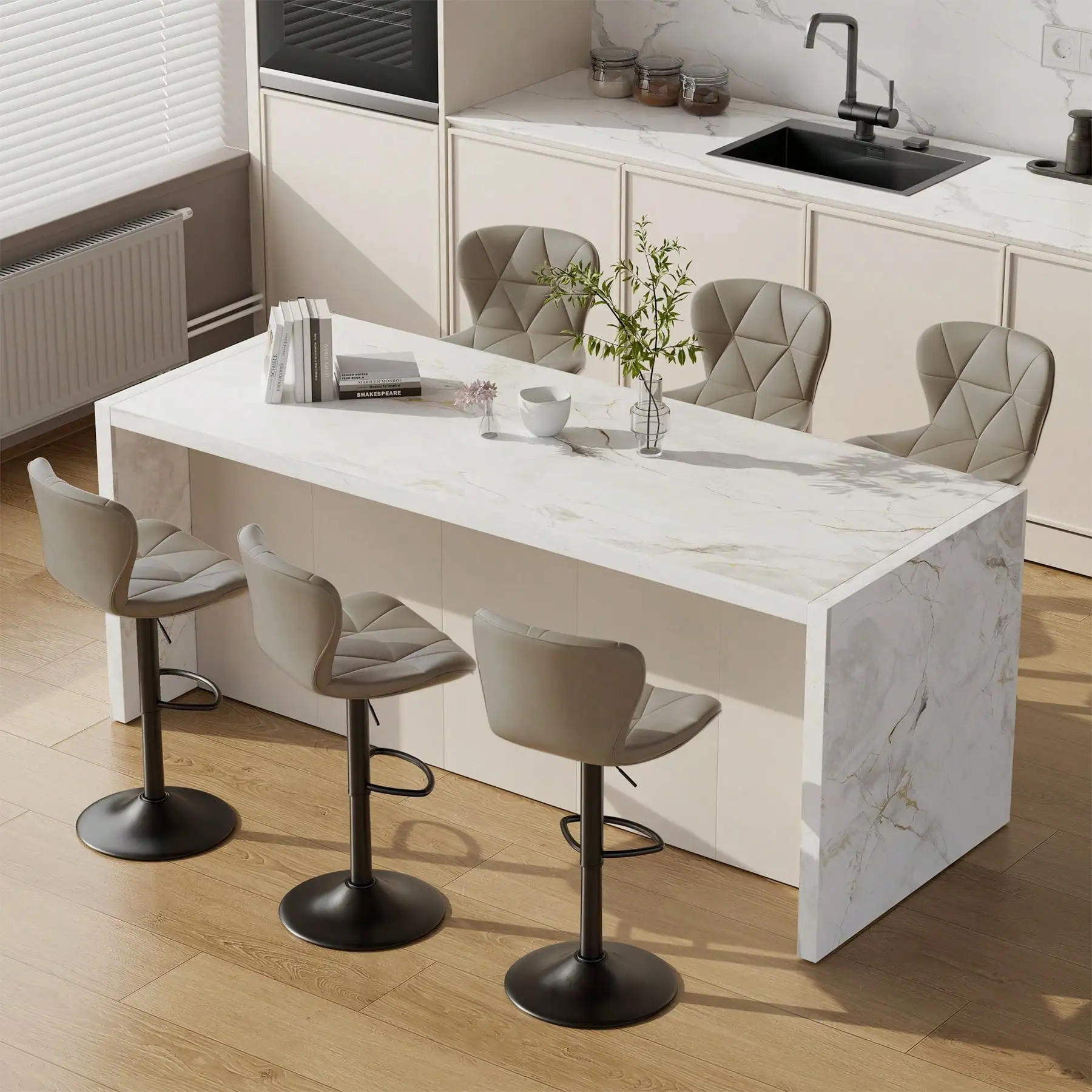 Nalupatio Bar Stools,Adjustable Swivel Barstools, Faux Leather Bar Chairs,Upholstered Counter Height With High Backrest For Kitchen Island