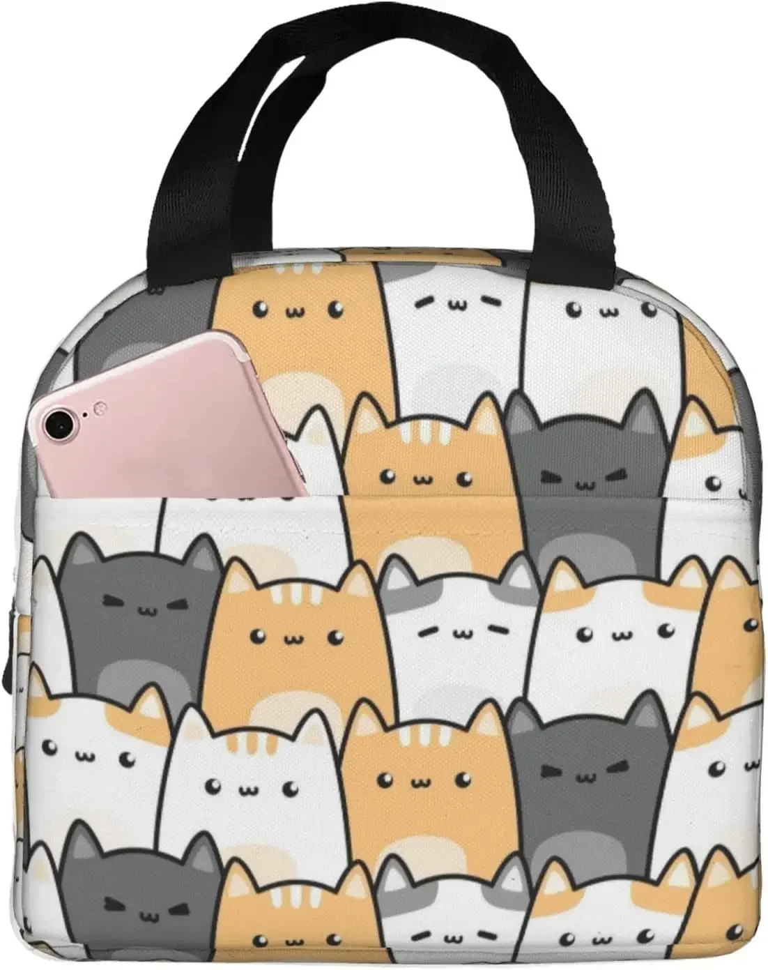 Insulated Lunch Bag Cute Chubby Cats Lunch Box Cartoon Kitten Animal Reusable Waterproof Lunch Tote Bag for School Work Picnic