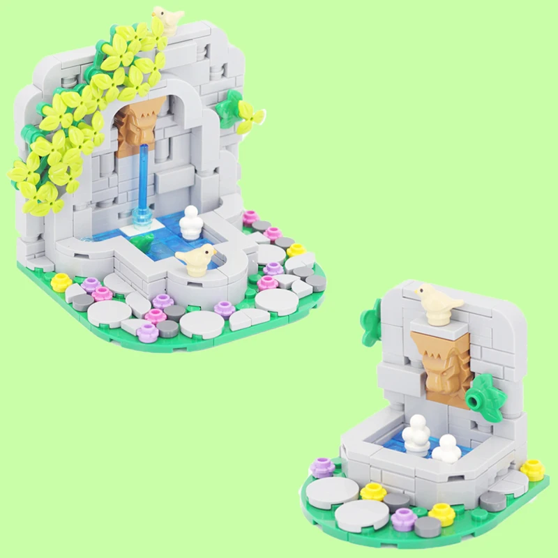 MOC Medieval City Building Blocks Medieval Accessories Bricks Medieval Town Street View Bee Farm Fountain Assembly Bricks Toys