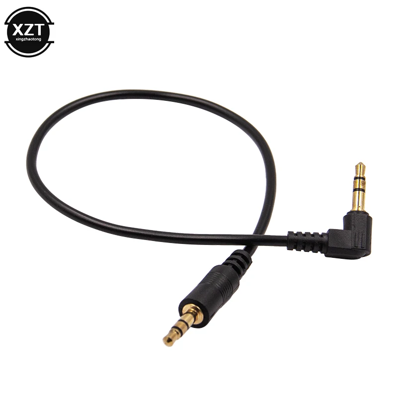 Cable auxiliar macho a macho de 3,5mm de 30cm, chapado en oro, Cable de Audio estéreo de ángulo de 90 grados para MP3, auriculares, teléfono y