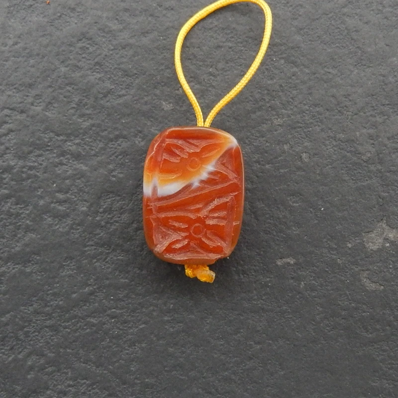 العقيق الأحمر الطبيعي قلادة مستطيلة منحوتة البرتقال الأحمر النطاقات الأحجار الكريمة مع نمط محفور لصنع المجوهرات 22x15x8mm-5.2g #1