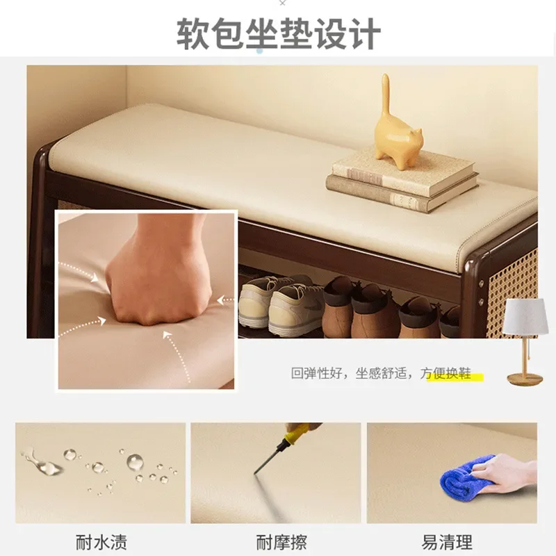Solid Wood Shoe Changing Stool for Entryway Small Apartment Storage Bench Integrated Shoe Cabinet Light Luxury Home Furniture