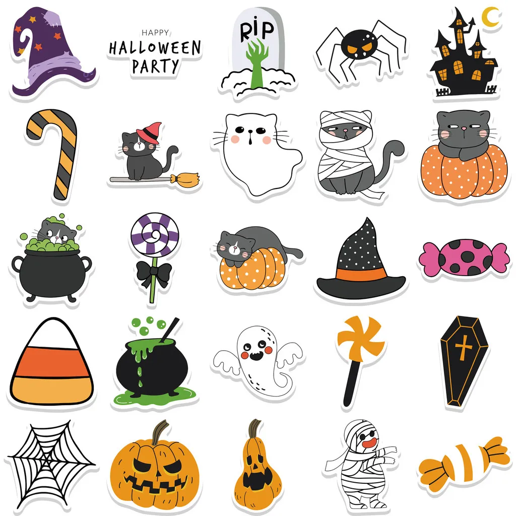 50Pcs Reusable Halloween Season Stickers, Creepy Witch Decals for Table Decor, Wine Bottle & Party Prop Giajar Sticker Store