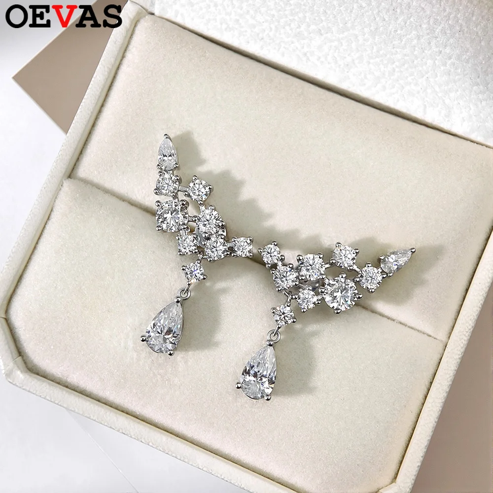

OEVAS полный муассанит серьги-капли воды 100% серебро 925 пробы серьги для женщин сверкающие свадебные вечерние роскошные изящные ювелирные изделия подарок