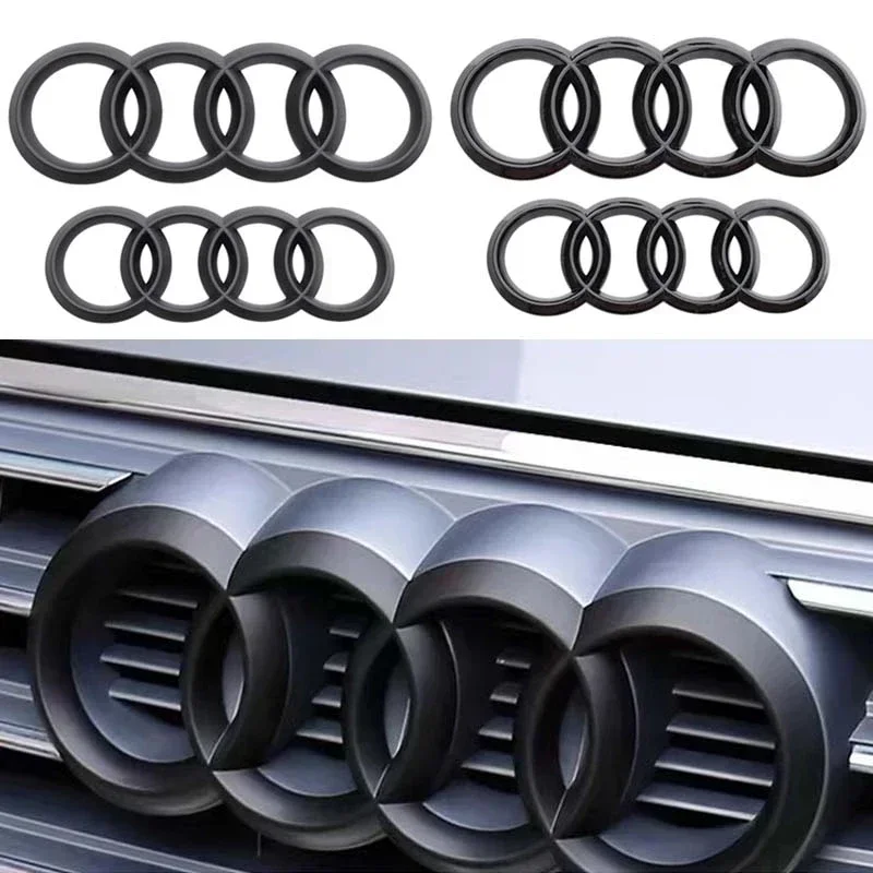 Para Audi A4 A3 A5 A6 A7 A8 Q3 Q5 Q7 Q8 cubierta de logotipo de coche 2 uds ABS cuatro anillos insignia de rejilla delantera emblema de maletero