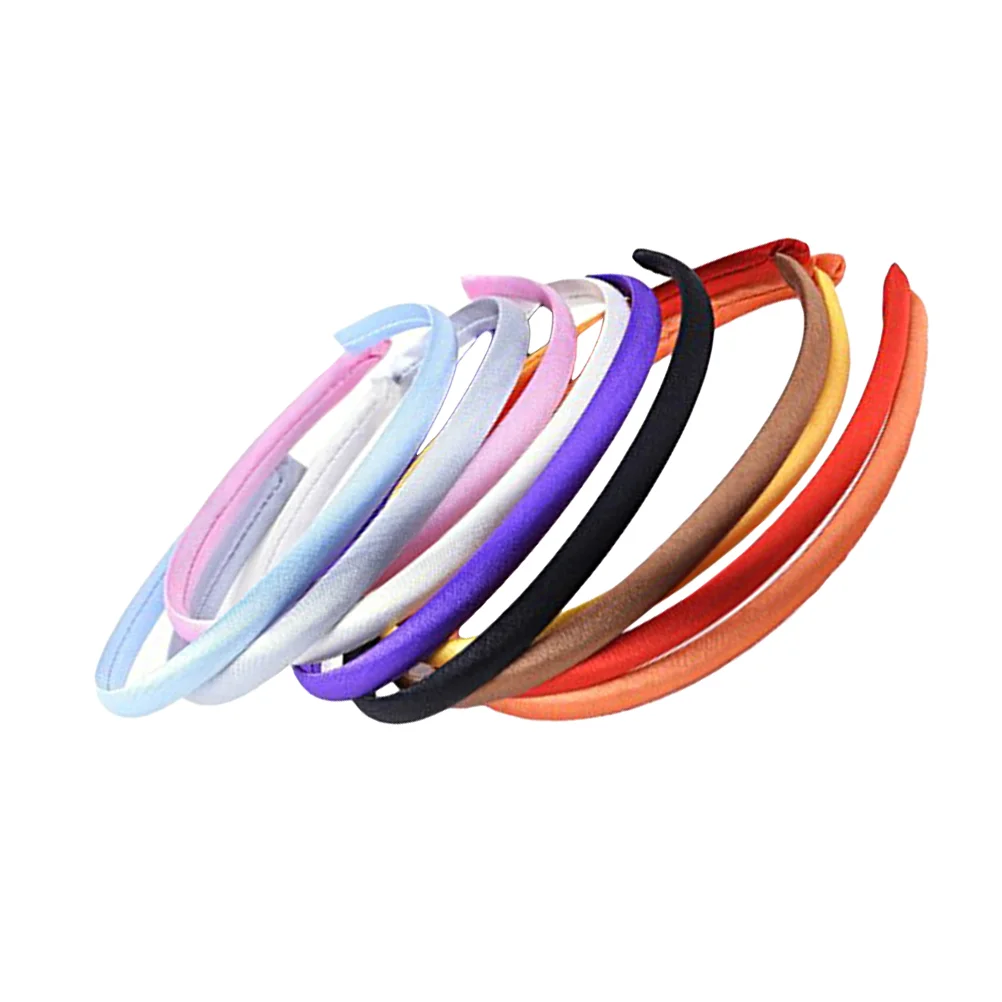 

10pcs 1cm Width Satin Headband Beautiful Flexible Satin Covered Headbands for Women Girls Ladies (Random Color)