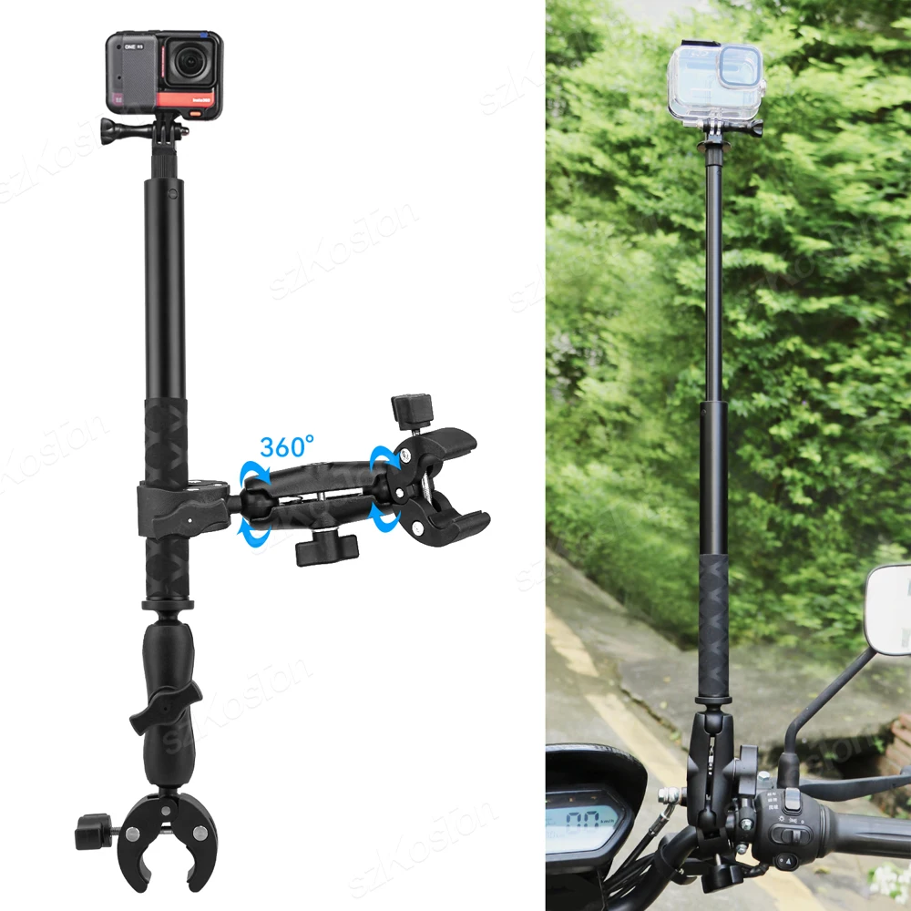 For Insta360 X3 X4 Motorcycle Bicycle Panoramic Selfie Stick Monopod Mount Handlebar Bracket For GoPro 13 12 11 10 DJI Accessory