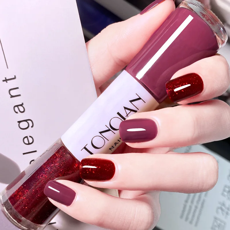 

2-color nail polish non-tearing strong maintenance long-lasting fixed color no baking finger toenail oil sequins fine flash