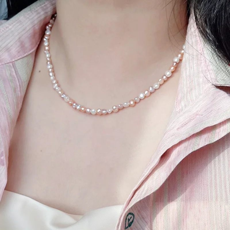 Faux Pearl Necklace for Women, Dopamine Candy‑Colored Clavicle Chain, Simple Neck Jewellery
