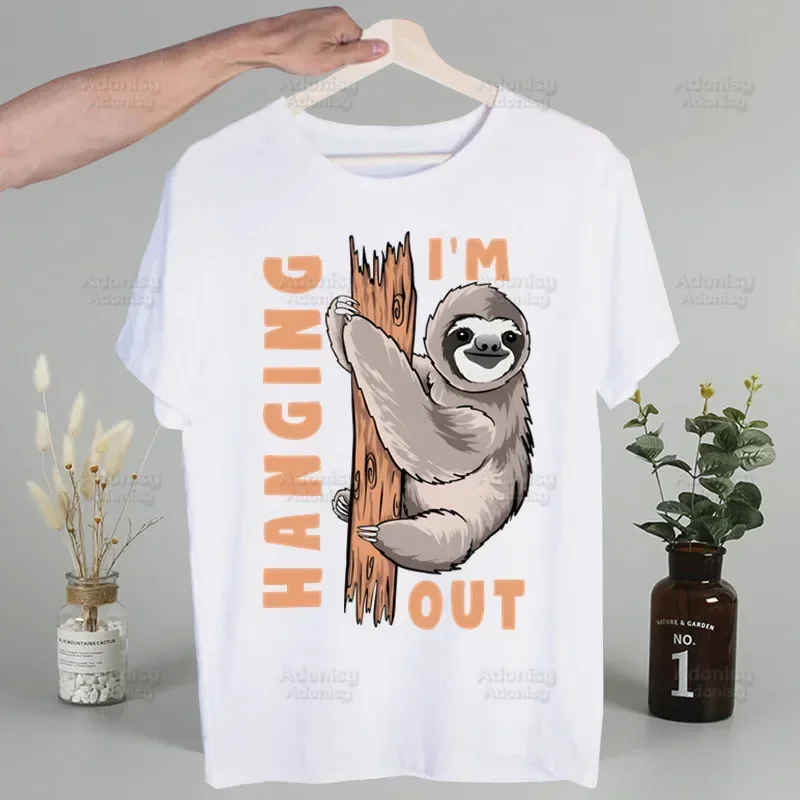 Kawaii Sloth Sorry I Can't I'm Very Busy Tshirts Men Shirt Harajaku Clothing Summer Streetwear Casual Tee Short Sleeve Tops