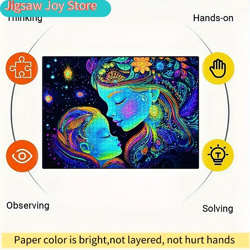 ปริศนากระดาษ DIY (ลายเรืองแสงแม่และลูก, ปริศนาจิ๊กซอว์สร้างสรรค์) วัสดุการ์ดสีขาวคุณภาพสูง, ซูไต